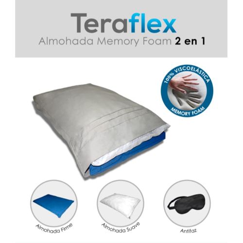 ALMOHADA 2 EN 1 MEMORY FOAM  TERAFLEX  REGALO ANTIFAZ 60x40x14 CM