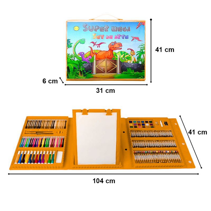 Mega-Set-de-Arte-208-Piezas-Kit-de-Dibujo-Niños-Dino-Naranja