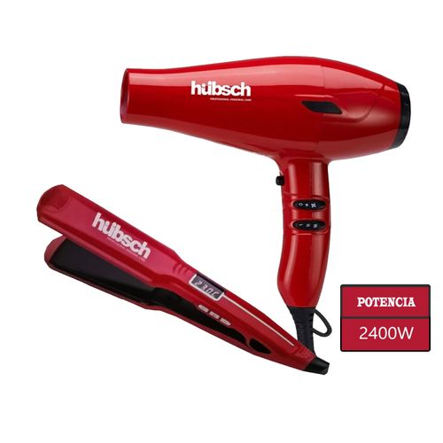 Combo Secador de Cabello  Alisador Hubsch AC 2400W -Rojo