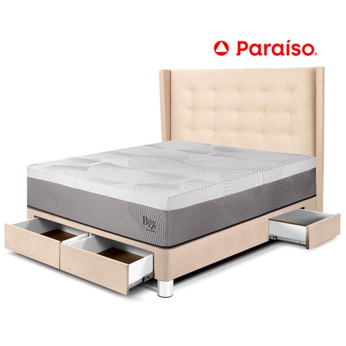 Dormitorio Royal Balanzze Con Cajones + Cabecera Gold 2 Plazas Champagne