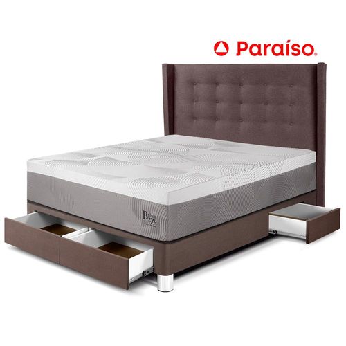 Dormitorio Royal Balanzze Con Cajones + Cabecera Gold 2 Plazas Chocolate