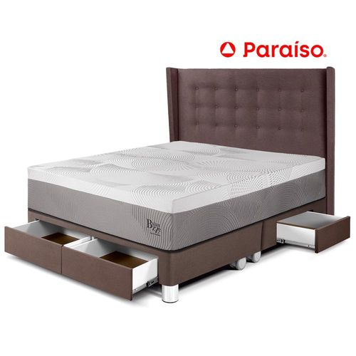 Dormitorio Royal Balanzze Con Cajones + Cabecera Gold Queen Chocolate