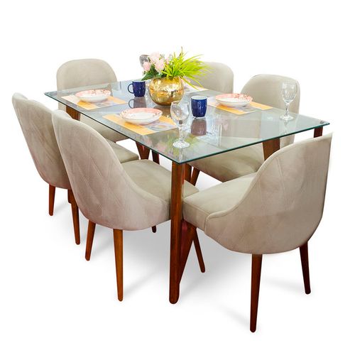 Juego de Comedor Jana 06 Sillas Rabhé Beige