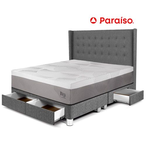 Dormitorio Royal Balanzze Con Cajones + Cabecera Gold King Gris