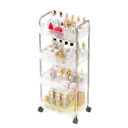 Carrito Organizador 4 Niveles Moderno Transparente con Ruedas de Baño T24