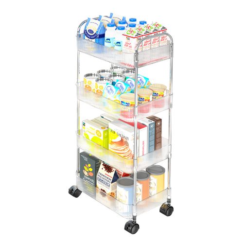 Carrito Organizador 4 Niveles Moderno Transparente con Ruedas de Cocina T24