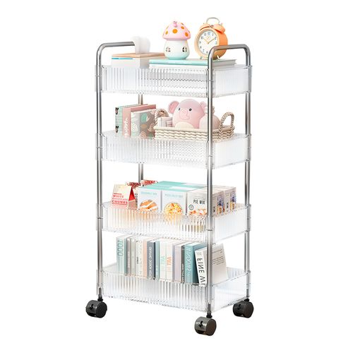 Carrito Organizador 4 Niveles Moderno Transparente con Ruedas de Oficina T24