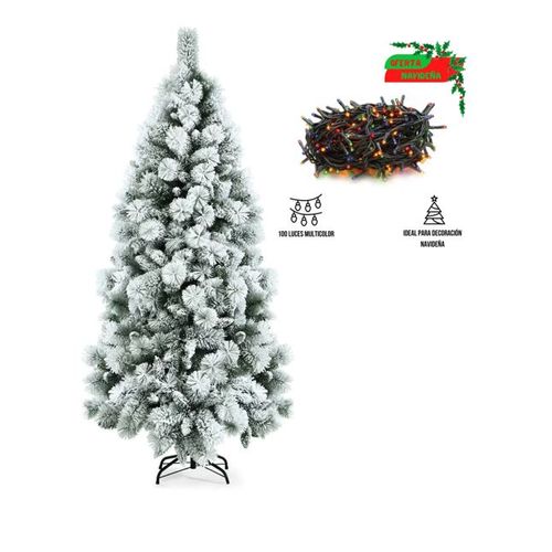 Arbol Navideño Nevado Base de Metal E-150 + 100 Luces Multicolor (EYH)