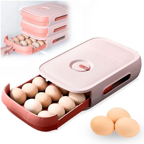 Bandeja Organizador Dispensador Porta Huevos Táper Apilable Rosado 38V