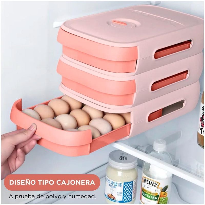 Bandeja-Organizador-Dispensador-Porta-Huevos-Taper-Apilable-Rosado-38V