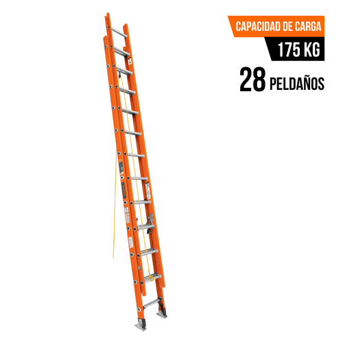 Escalera Telescopica 28 Peldaños Fibra De Vidrio Capacidad De Carga 175 Kg Truper