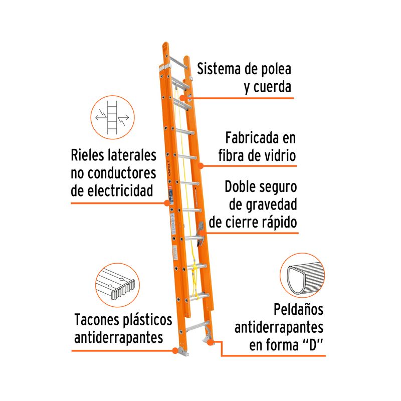 Escalera-Telescopica-28-Peldaños-Fibra-De-Vidrio-Capacidad-De-Carga-175-Kg-Truper