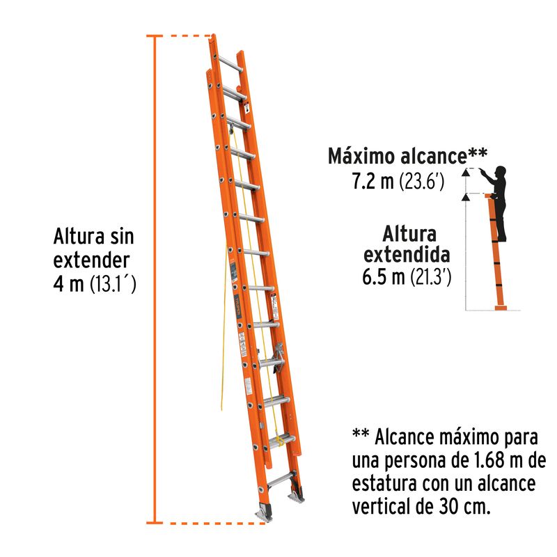 Escalera-Telescopica-24-Peldaños-Fibra-De-Vidrio-Capacidad-De-Carga-175-Kg-Truper