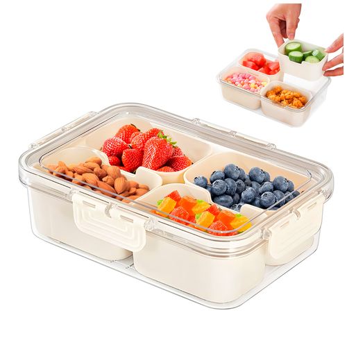 Táper Hermético Contenedor de Alimentos con 4 Divisiones Desmontable Crema A27