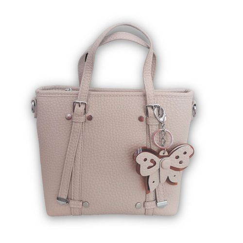 Cartera Morral 2en1 Beige con Llavero Mariposa