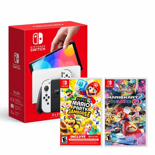 Consola Nintendo Switch Modelo Oled Blanco + Mario Party Jamboree + Mario Kart