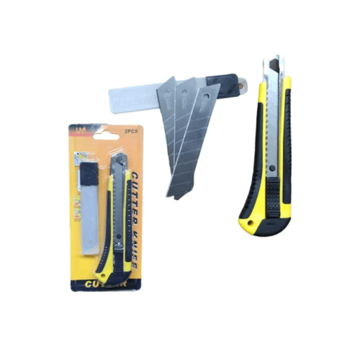 Cutter profesional con 3 laminas de repuesto cuchilla 18mm x 0.5 - Amarillo