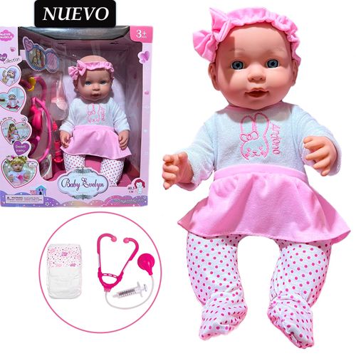 Juguete Muñeca Bebé Real Baby Evelyn con Estetoscopio A321E