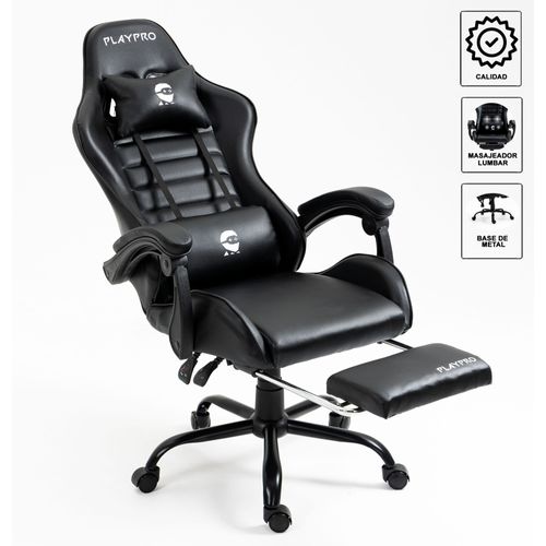 Silla Gamer Con Masajeador Lumbar Playpro X1 Negro Base De Metal