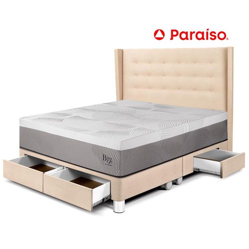 Dormitorio Royal Balanzze Con Cajones + Cabecera Gold Queen Champagne