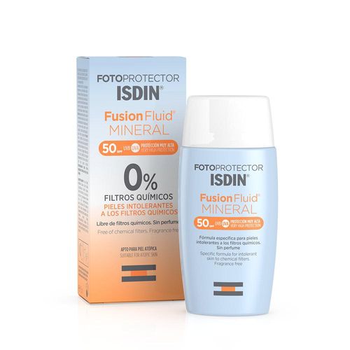 Isdin Fotoprotector Fusion Fluid Mineral SPF50 50ml - Bloqueador solar facial para pieles muy sensib