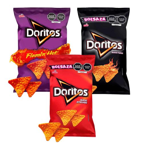 Pack DORITOS Queso Fuego 90g + Queso Atrevido 90g + Flamin' Hot 100g