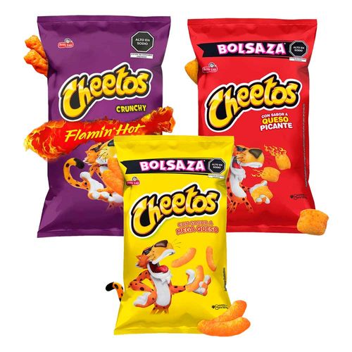 Pack CHEETOS Queso Picante 90g + Flamin' Hot 120g + Mega Queso 90g