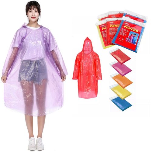 Poncho para lluvias con capucha y manga larga - Morado