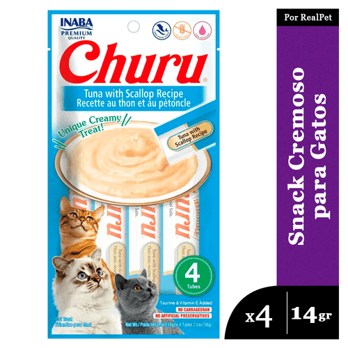 Snack Cremoso para Gato Churu Sabor Atún y Ostras 4 x 14gr