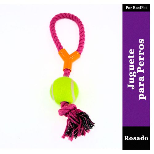 Cuerda con Pelota Tennis para Perro Rosado