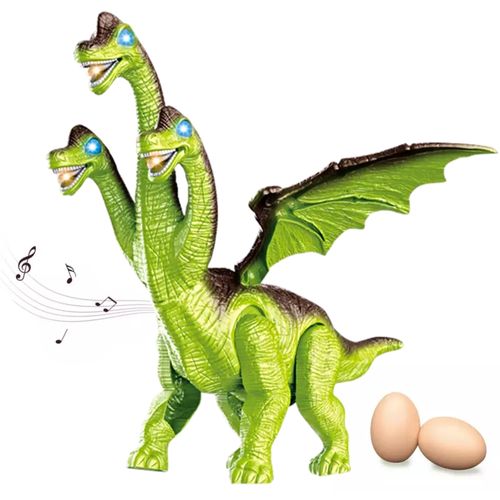 Juguete Dinosaurio Dragón 3 Cabezas con Luces y Sonido + Huevos