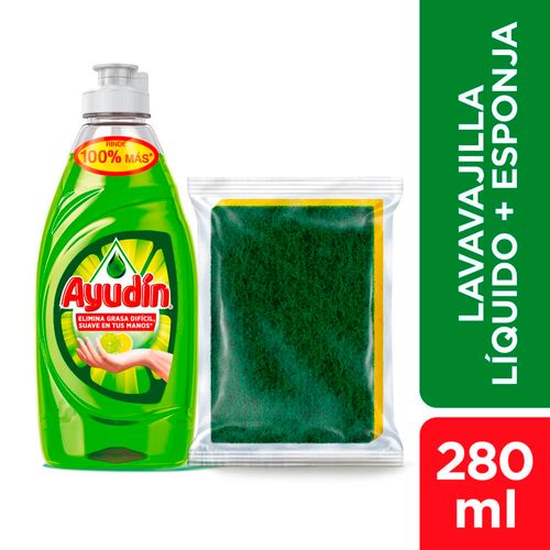 Lavavajillas Ayudin Limón y Sabila 280ml + Mini Esponja