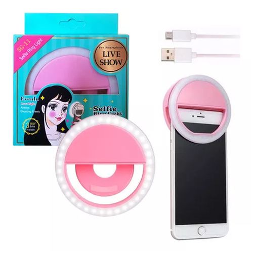 Mini Aro Selfie Anillo Luz Led  con Clip para Celular Rosado