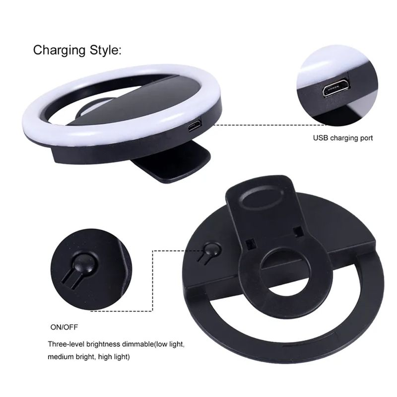 Mini-Aro-Selfie-Anillo-Luz-Led-con-Clip-para-Celular-Negro
