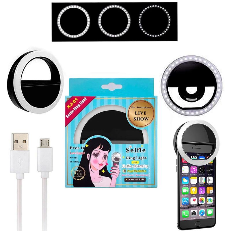 Mini-Aro-Selfie-Anillo-Luz-Led-con-Clip-para-Celular-Negro
