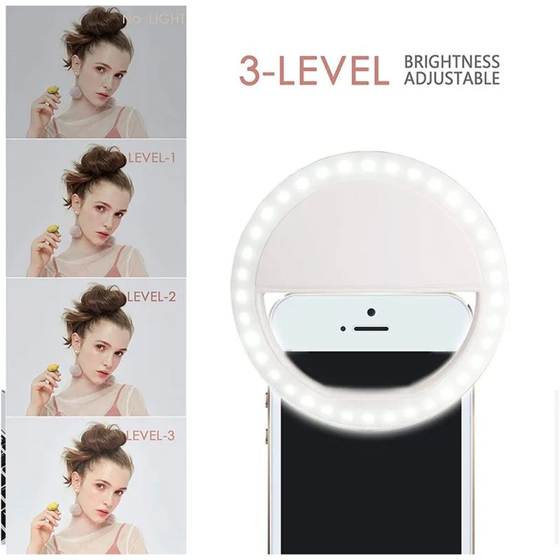Mini-Aro-Selfie-Anillo-Luz-Led-con-Clip-para-Celular-Blanco