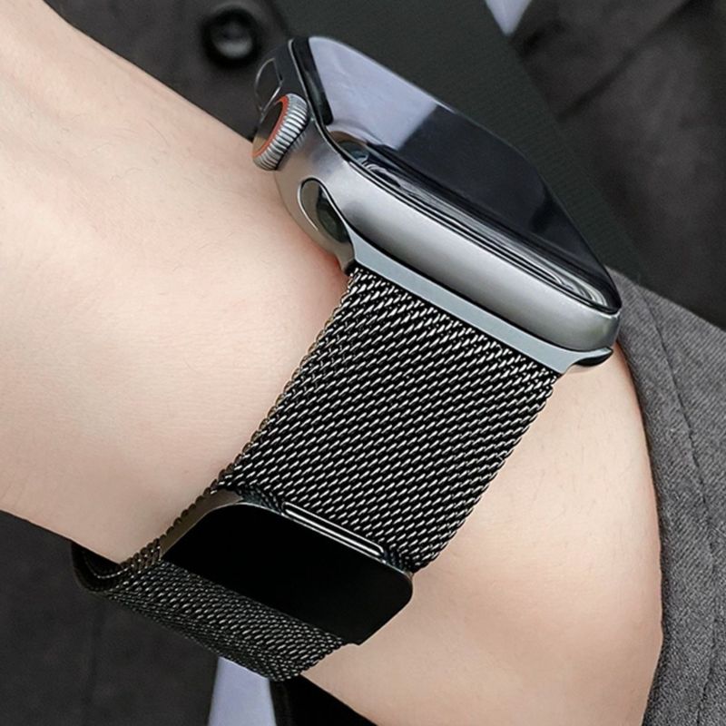 Correa-de-Acero-Milanese-Loop-para-Apple-Watch-de-42-44-45-49-mm-Color-Negro