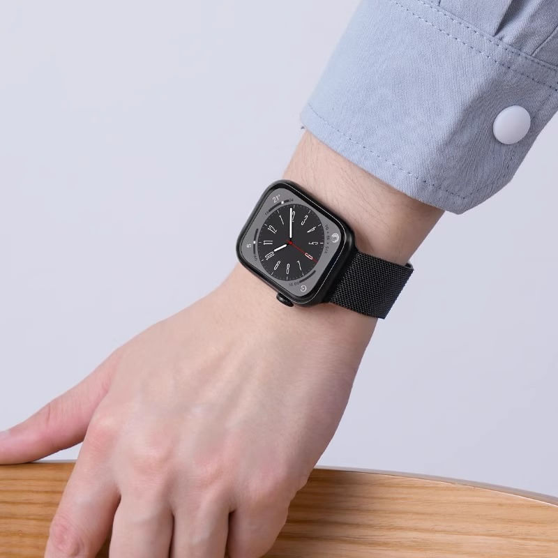 Correa-de-Acero-Milanese-Loop-para-Apple-Watch-de-42-44-45-49-mm-Color-Negro