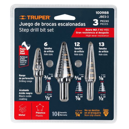 Juego de brocas escalonadas 3 piezas, Truper