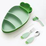 Set-Plato-Zanahoria-Con-Cubierto-Para-Bebe-Baby-Froggie-Verde