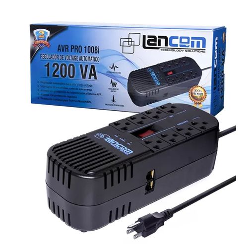 Estabilizador de Voltaje LANCOM AVR PRO 1008i 8 Tomas 1200VA 500w