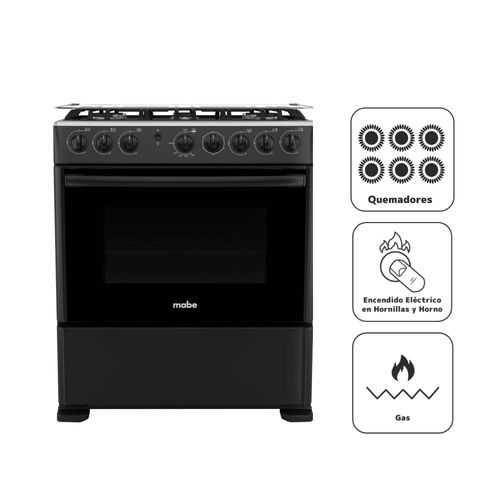 Cocina a Gas MABE 6 Hornillas CMP3020FN0 Negro