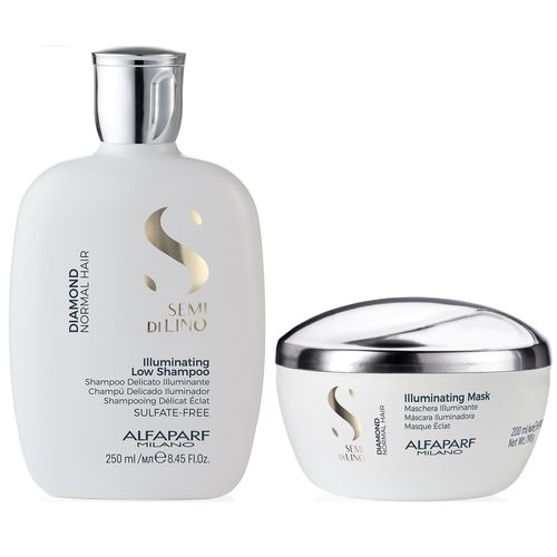 Shampoo Iluminador Sin Sal 250ml + Mascarilla Alfaparf Diamond