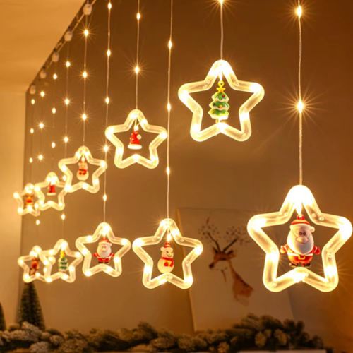 Cortina de Luces Navideñas, Cascadas Led Estrellas Cálidas de Navidad