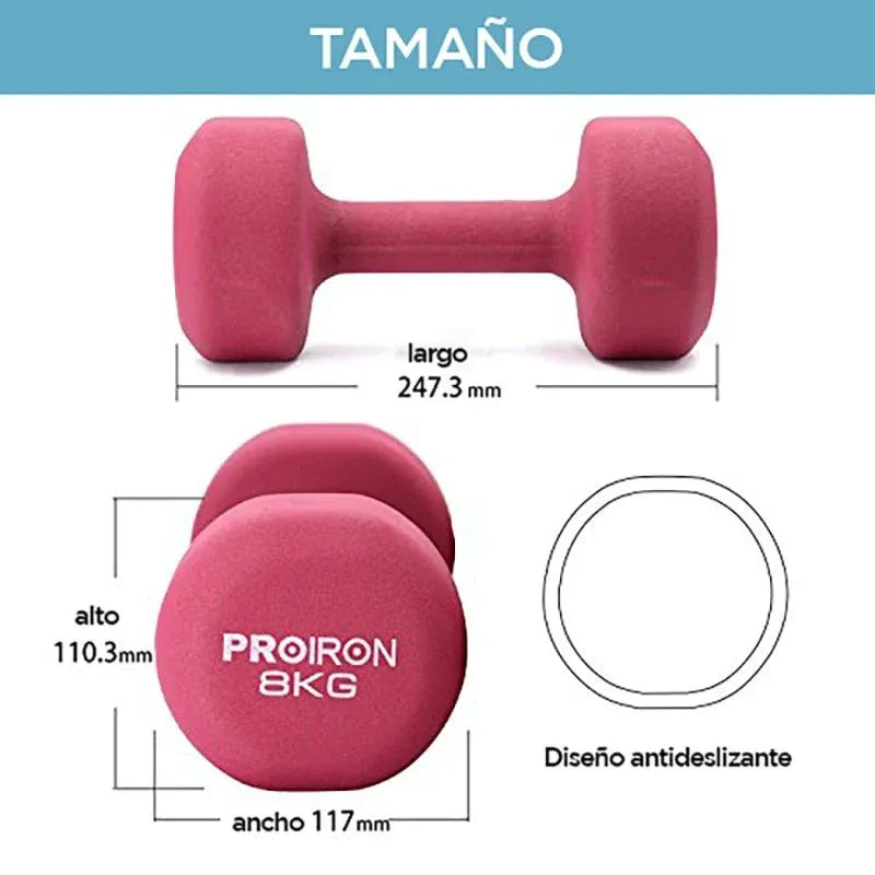 Set-de-mancuernas-de-neopreno-PROIRON-de-5kg-8kg-y-10kg---Rack