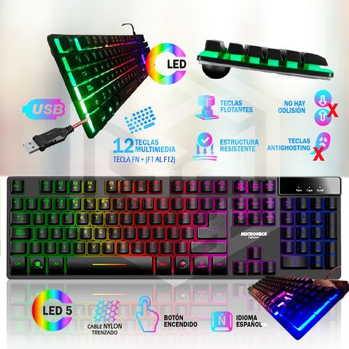 Teclado Gamer Micronics Neon Luz Led