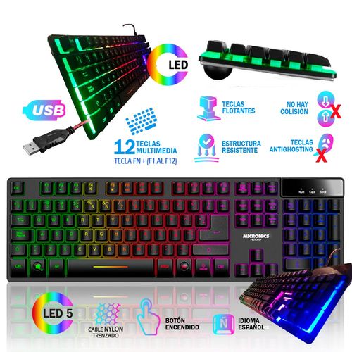 Teclado Gamer Micronics Neon+ Luz LED MIC 709+