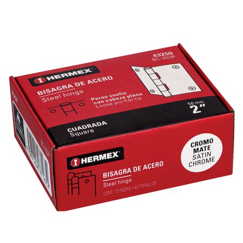 Bisagra cuadrada 2" pulgadas acero cromo mate, Hermex Pack 10 piezas
