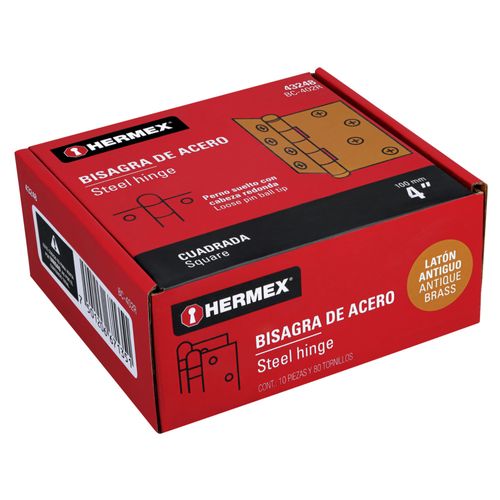 Bisagra cuadrada 4" pulgadas acero latonado, Hermex Pack 10 piezas