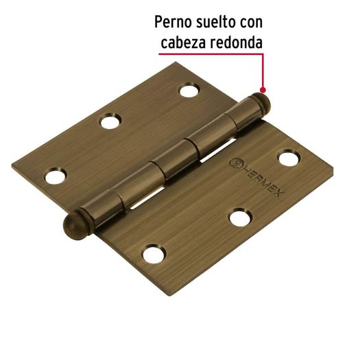 Bisagra cuadrada 3-1/2" acero latonado, Hermex, Pack 10 piezas